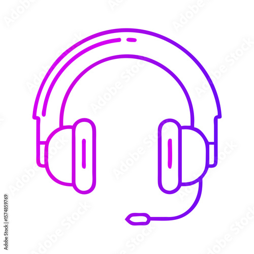 Headphones with microphone in minimalistic neon style  
