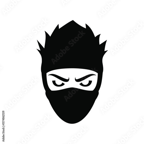 Black silhouette of a ninja mask with spiky hair white