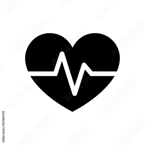 silhouette vector black and white heart with heartbeat