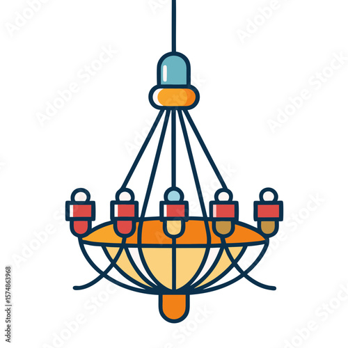 Colourful modern chandelier with multiple lights and ornate design
