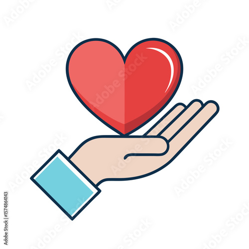 Hand gently holding a red heart symbolizing care and love
