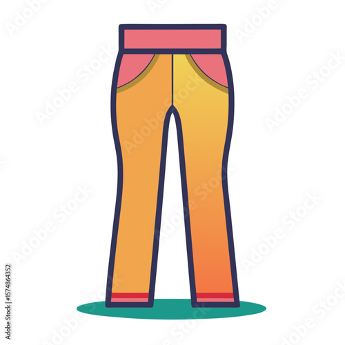 Stylized illustration of orange and pink pants with dark blue outline