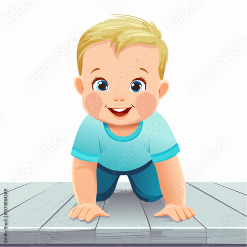 Cartoon Baby Crawling with One Blue Eye and One Heterochromatic Eye