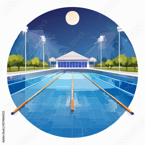 Colorful Swimming Pool Complex with a Modern Building
