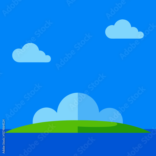 Serene island landscape with blue sky and clouds