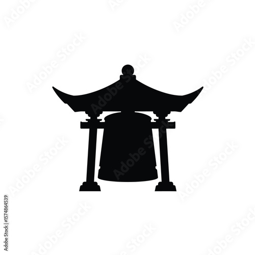 Black silhouette of a Japanese temple bell icon vector