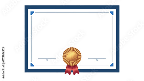 Elegant certificate template with blue frame and gold seal for official award or recognition
