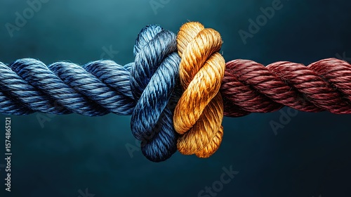 Teamwork and partnership concept with diverse strength rope braids in warm, natural colors.