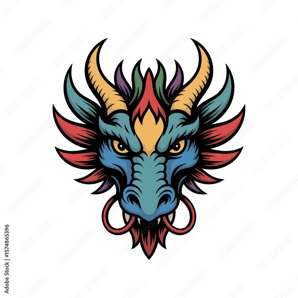 Naklejka premium colorful vector mythical dragon head illustration