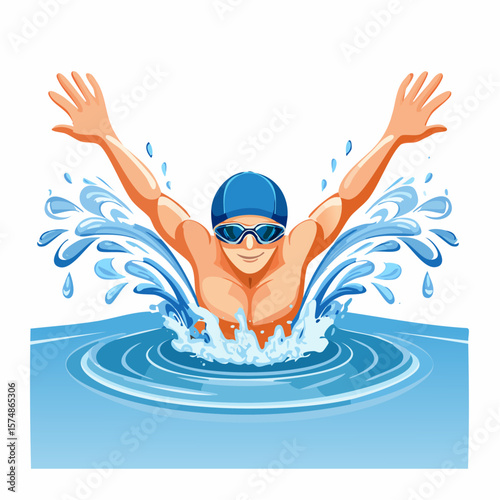 Male Swimmer Executing Butterfly Stroke in Pool