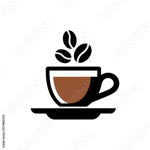silhouette vector black and white espresso cup with coffee beans