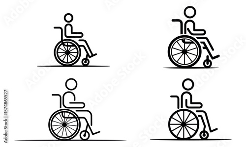 Wheelchair user icons in line art style representing accessibility and disability support
