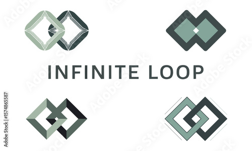 Interlinked infinite loop icons in geometric style symbolizing connection and continuity
