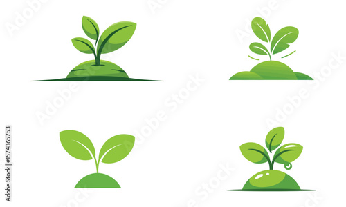 Green plant sprout icons representing growth, nature, and eco friendly agriculture
