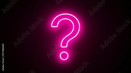 Pink neon question mark glowing in dark background