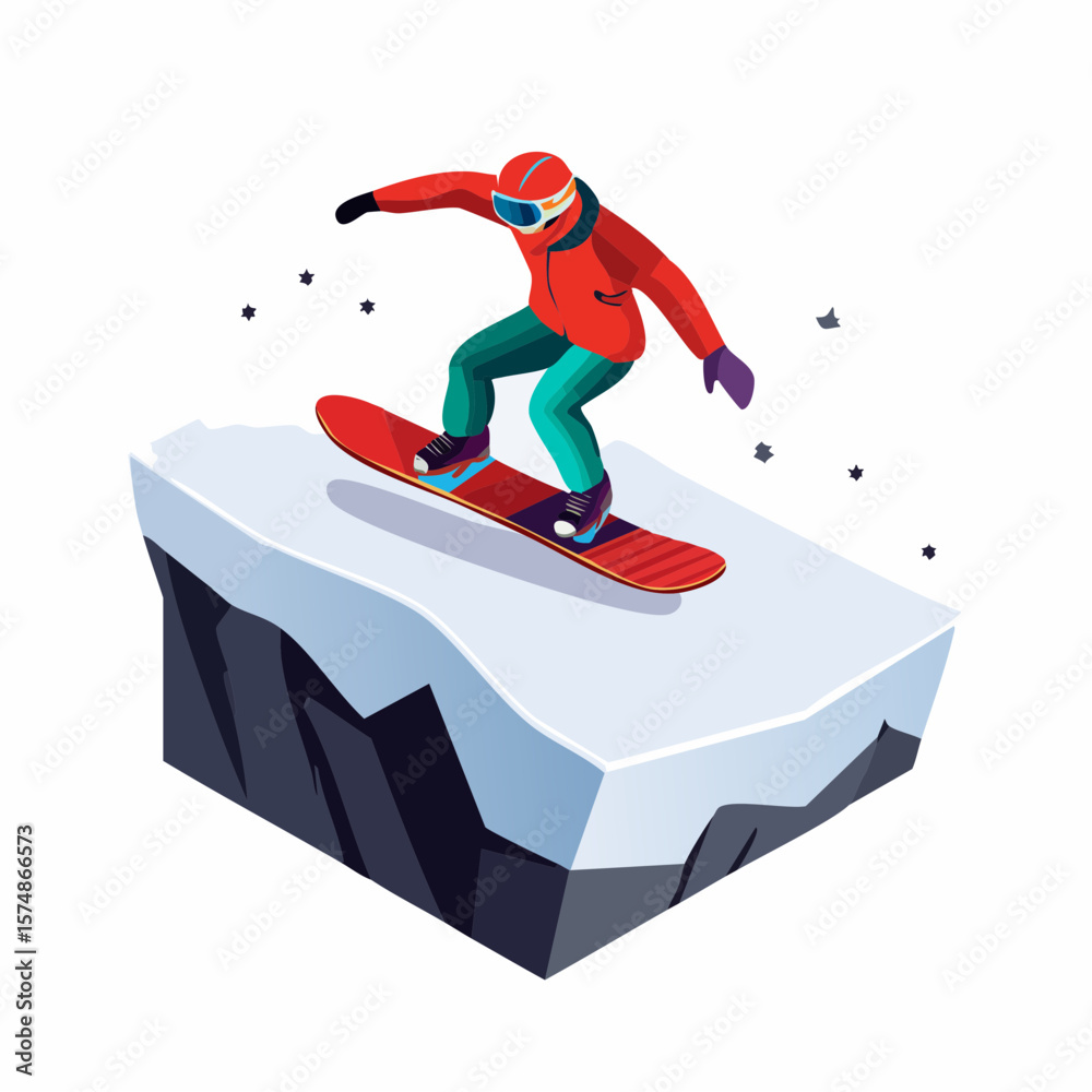Fototapeta premium Snowboarder in Action on a Mountain Peak