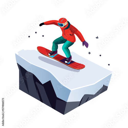 Snowboarder in Action on a Mountain Peak