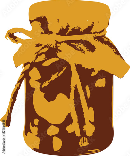 Jar of Pickled Vegetables with Burlap Lid and Twine Illustration food