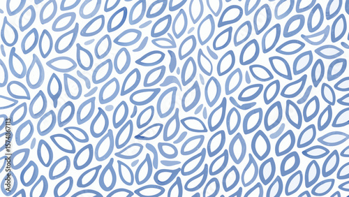 Seamless pattern featuring stylized blue leaf shapes scattered across a white background in a dense arrangement