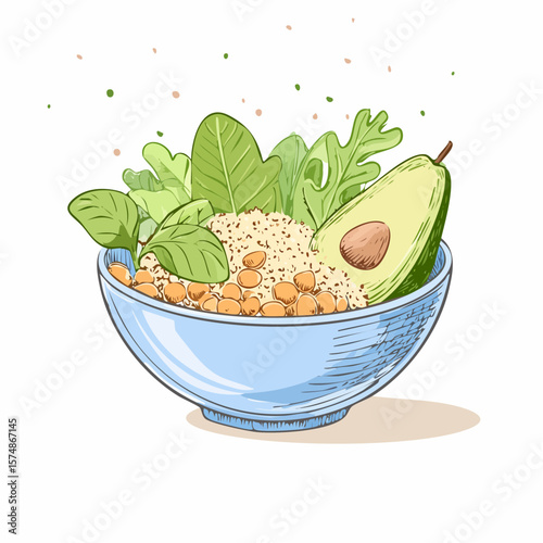 Wholesome and Colorful Bowl of Fresh Salad with Avocado and Chickpeas