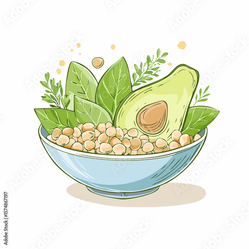 Wholesome Bowl of Avocado Chickpeas and Fresh Greenery Healthy Meal