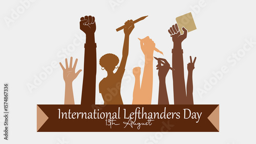 International Lefthanders Day Poster – 13th August Celebration with Raised Hands in Flat Style