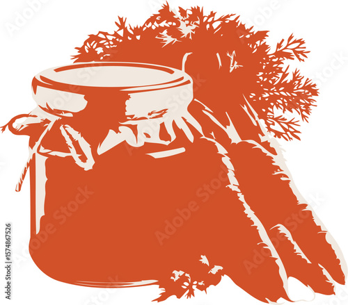 Orange Jar of Marmalade with Carrots and Greens Illustration on White Background vector