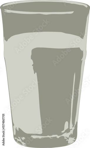 Glass of Milk Illustration Filled to the Top in Shades of Gray and White on White Background drink beverage