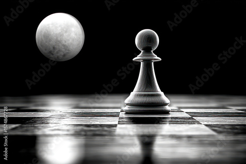 A white chess pawn rests on a board, bathed in moonlight, creating a peaceful nighttime scene