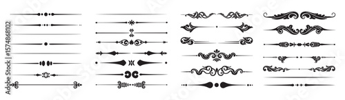 Vintage Ornamental Divider Lines Vector Icon Set for Decorative Design and Page Borders. Calligraphic ornamental element set vector, Page Divider And Design Elements.