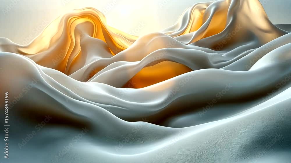 Abstract silk fabric waves background with golden light, modern and elegant surface