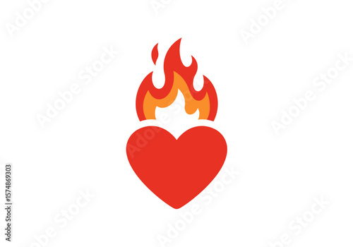 Flaming Heart Graphic Red Heart with Orange and Red Flames Illustration.