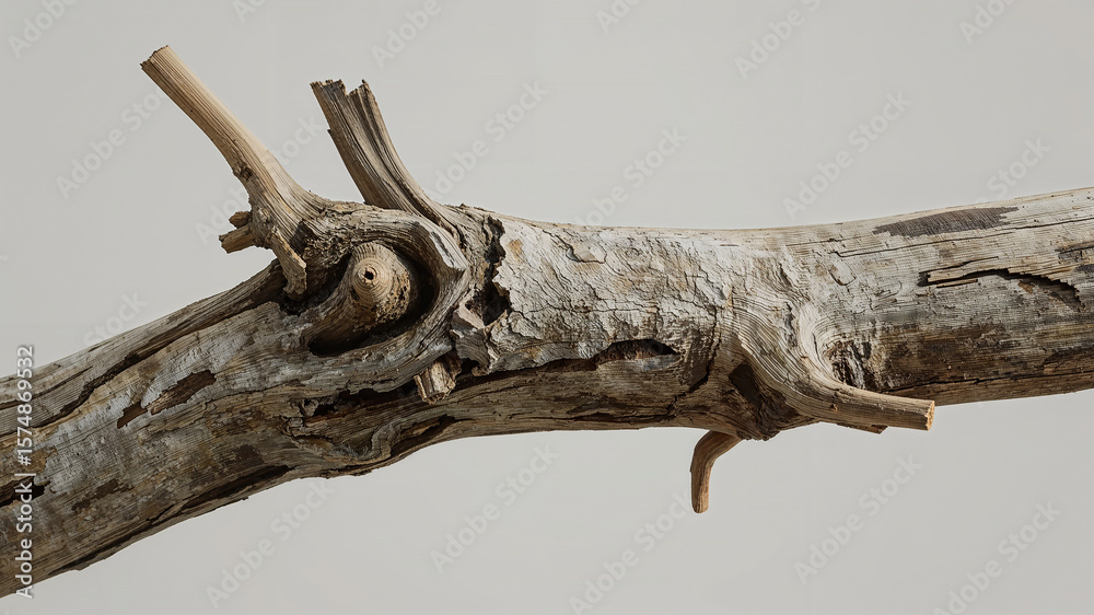 Fototapeta premium Gnarled and weathered branch showing the passage of time