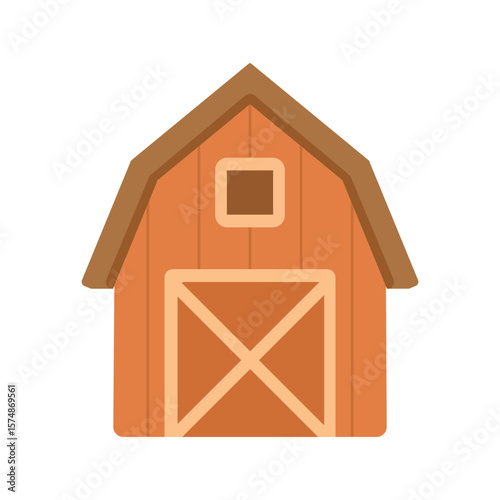 Rustic orange barn with cross-door and small window, great for farm-themed children's books, rural living icons, or cozy countryside designs.