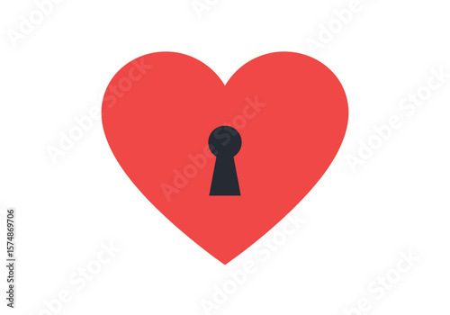 Red Heart Shape with Black Keyhole Love and Security Concept.