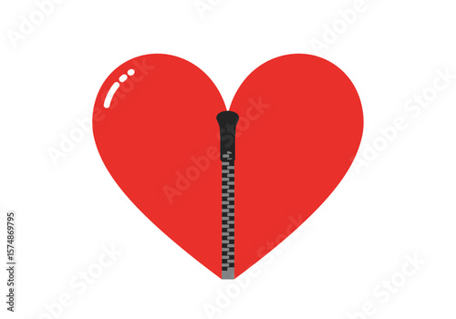 Red Heart with Black Zipper Love Vulnerability and Emotional Expression Concept.