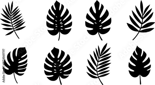 et of abstract tropical leaves. Abstract botanical element collection with Earth tone color. Design for natural and floral background pattern, cards and packaging, cosmetics, spa, beauty care.