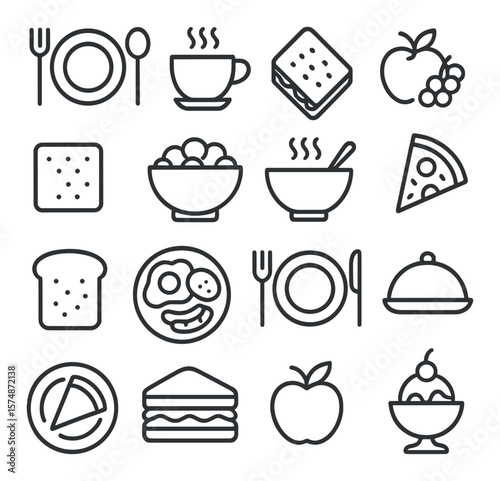 Playground icon collection: simple linear kids play equipment, swings, slides, sandbox vector icons
