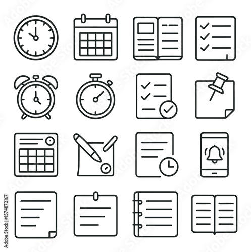 Time management collection, efficient scheduling set. productivity and planning icons