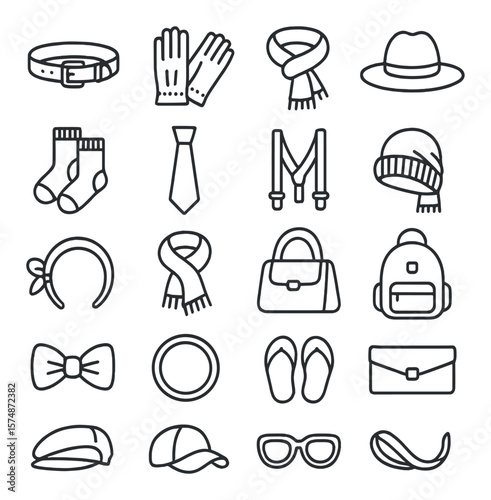 Fashion accessory collection, stylish apparel symbols. elegant and chic design set