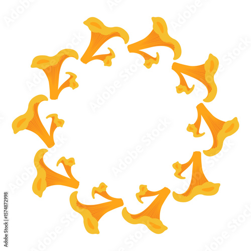 Fall season flat frame with yellow mushrooms in modern vector style. Hand drawn set for banners, cards, social media