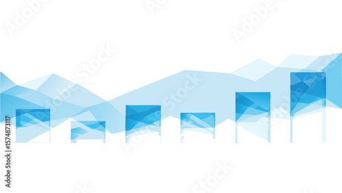 Abstract representation of a financial chart with ascending blue bars and polygonal background