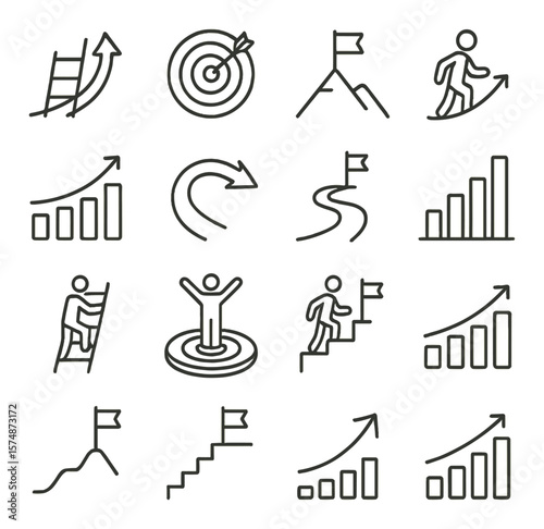 Success and achievement collection, progress symbols. goal and milestone icon set