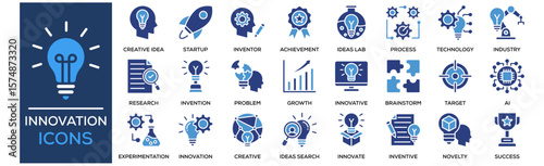 Innovation icon collection set. Containing design Innovation, Creative Idea, Startup, Inventor, Achievement