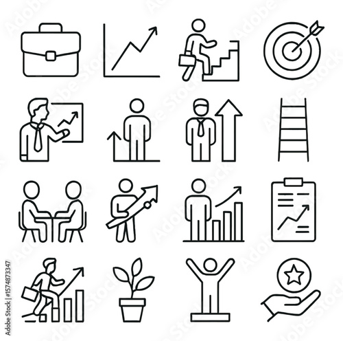 Professional growth icon collection: development symbols. business and career success set