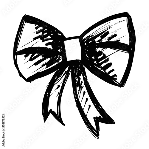 Hand-drawn black ribbon bow illustration on white background  