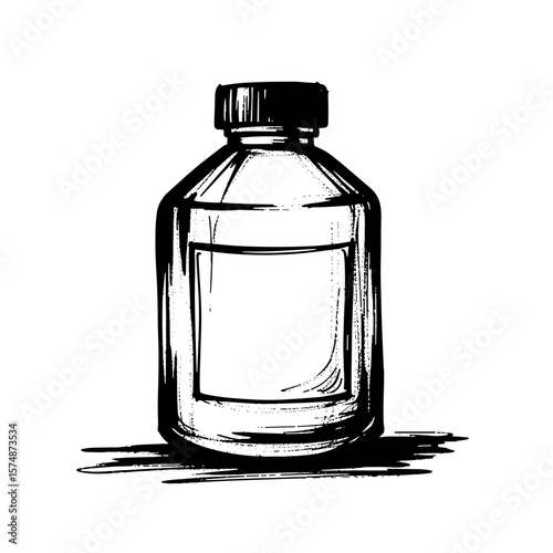Glass bottle with blank label for medicine or liquid storage  