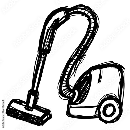 Vacuum cleaner illustration in sketch style with hose and wheels  