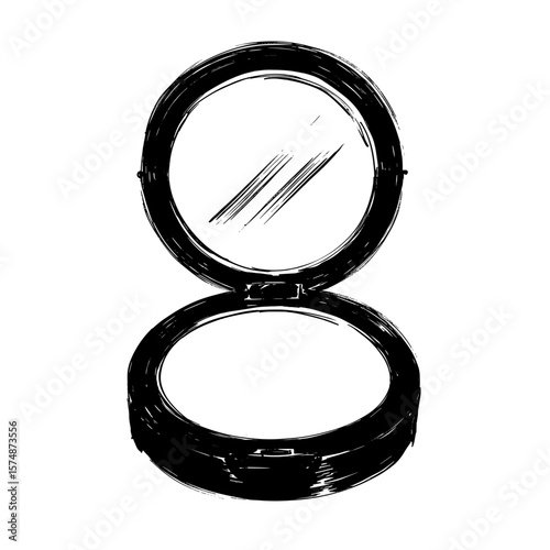Open makeup mirror with reflective surface and round design  