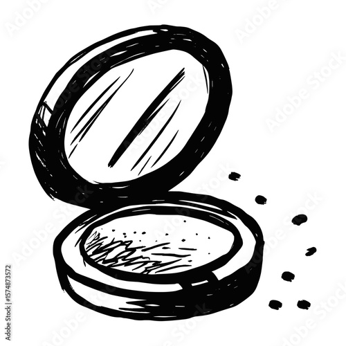 Makeup compact with open lid and spilled powder  